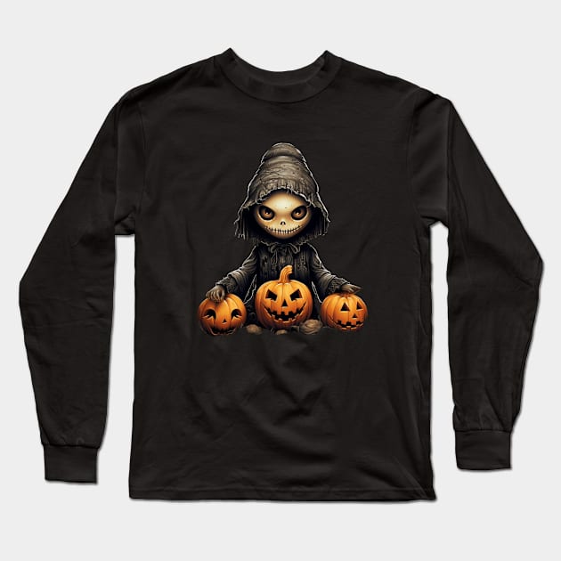 Evil Pumpkin Doll Halloween Long Sleeve T-Shirt by FrogandFog